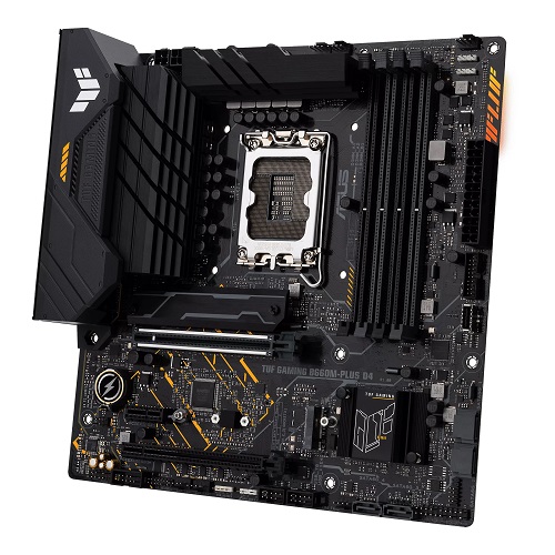 ASUS TUF GAMING B660M-PLUS D4 Motherboard, Chipset B660, Intel 12th Gen, Socket LGA170, DDR4 5333(OC), 1 x PCIe 5.0 x16 slot, 1 x1 slot, 2 x M.2, Realtek 2.5Gb Ethernet, 10+1 DrMOS Power stages, Rear USB 3.2 Gen 2x2 Type-C®, HDMI, DP, (Warranty: 3 Years Replacement, Condition Applied)